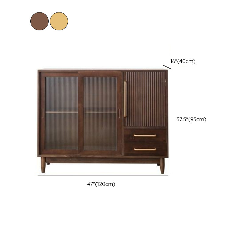 Nordic Style Solid Wood Storage Sideboard Cabinet with Glass Doors