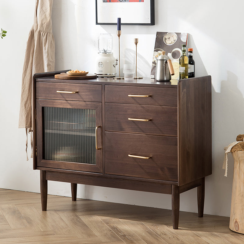 Modern Style Pine Wood Storage Sideboard Cabinet with Glass Door