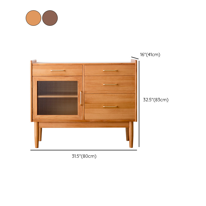Modern Style Pine Wood Storage Sideboard Cabinet with Glass Door