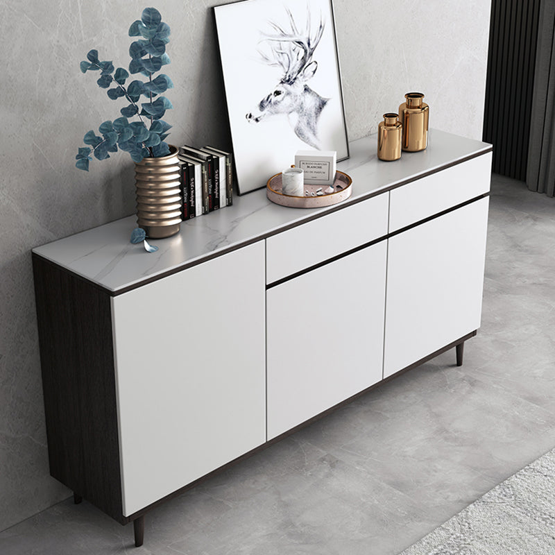 Modern Style Sintered Stone Top Storage Sideboard Cabinet in White