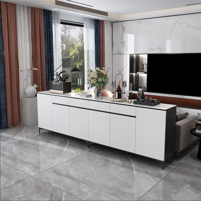 Modern Style Sintered Stone Top Storage Sideboard Cabinet in White