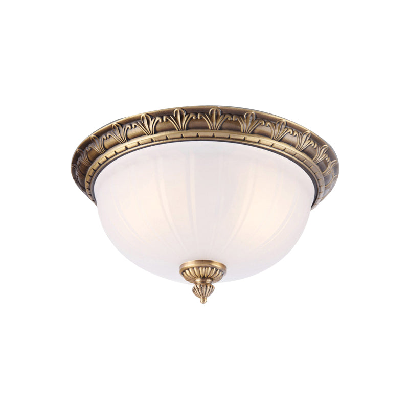2/3/4 Hoofden Domed Plafond Flush Colonial Style Messing Finish Wit Frosted Glas Flush Mount Licht, 12"/16"/19.5" Breed
