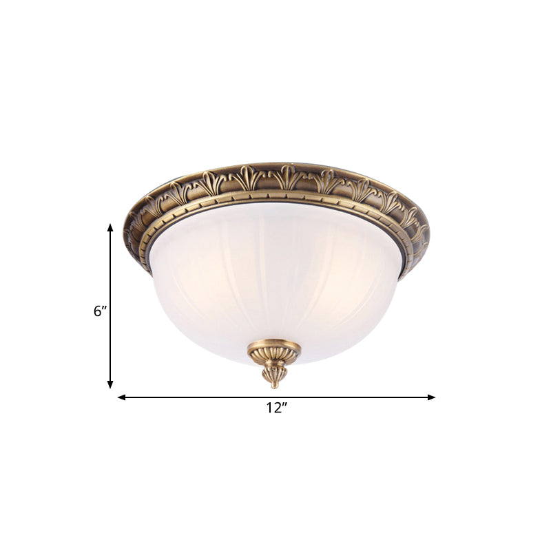 2/3/4 Hoofden Domed Plafond Flush Colonial Style Messing Finish Wit Frosted Glas Flush Mount Licht, 12"/16"/19.5" Breed