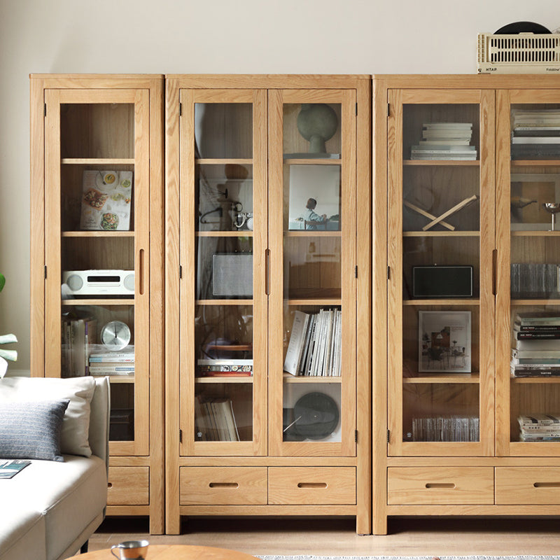 Solid Wood Display Cabinet Modern Style Glass Door with Adjustable Shelf