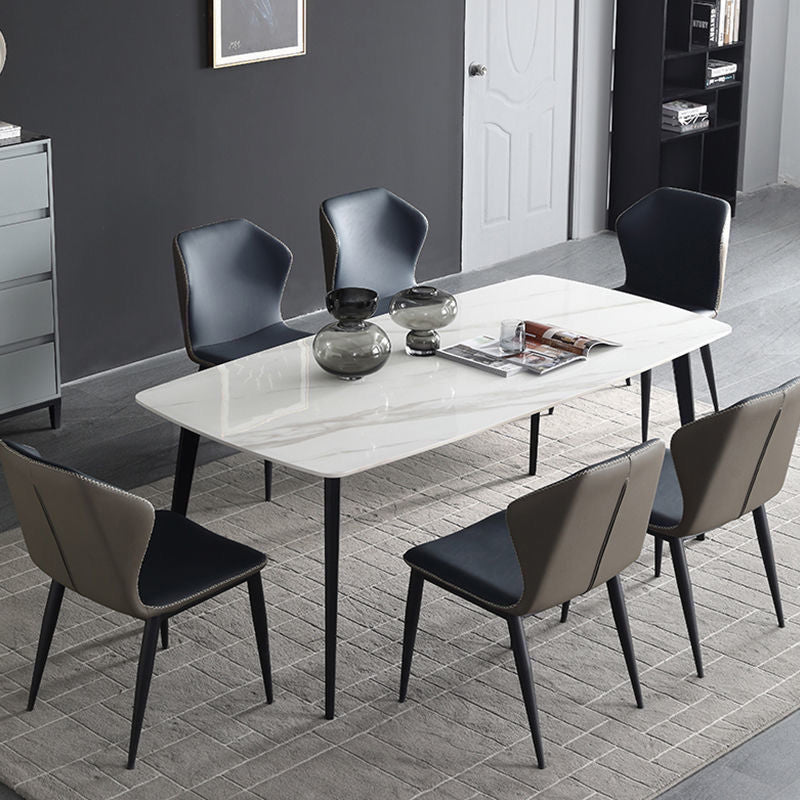 Contemporary Stone Rectangular Dining Table with 4 Steel Foot