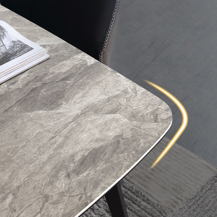 Contemporary Stone Rectangular Dining Table with 4 Steel Foot