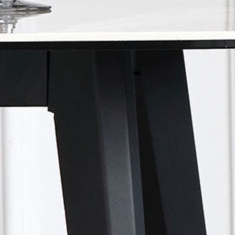 Contemporary Stone Rectangular Dining Table with 4 Steel Foot