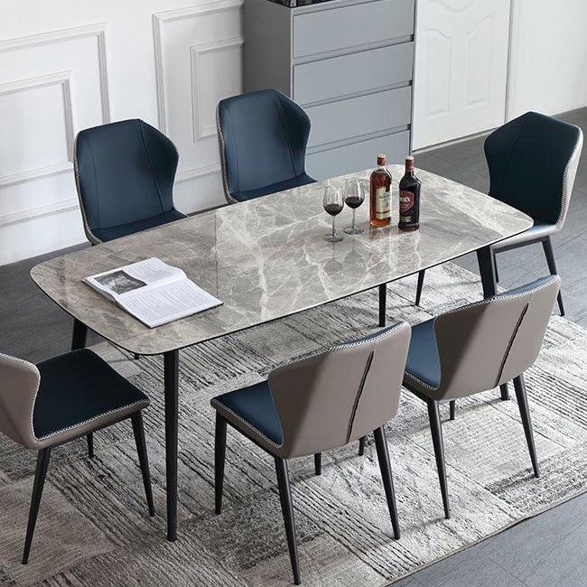 Contemporary Stone Rectangular Dining Table with 4 Steel Foot