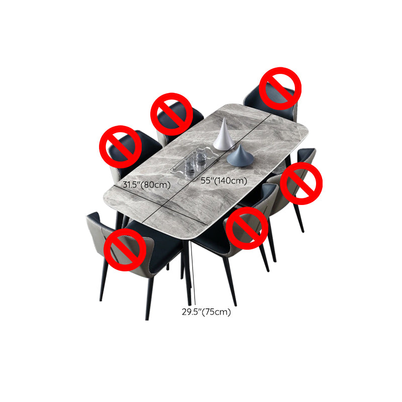 Contemporary Stone Rectangular Dining Table with 4 Steel Foot