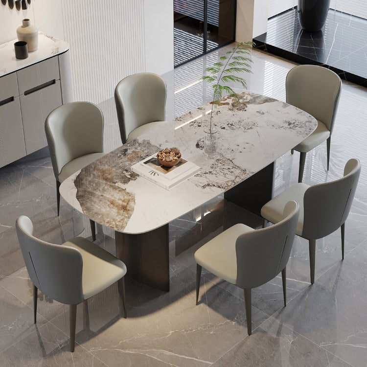 Modern Rectangular Stone Top Dining Table with Metal Legs for Living Room