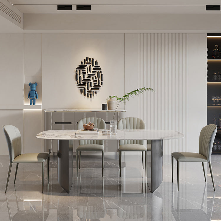 Modern Rectangular Stone Top Dining Table with Metal Legs for Living Room