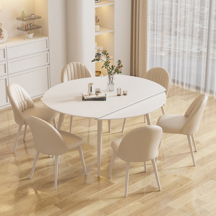 Modern Round Stone Dining Table Extendable for Small Spaces in White