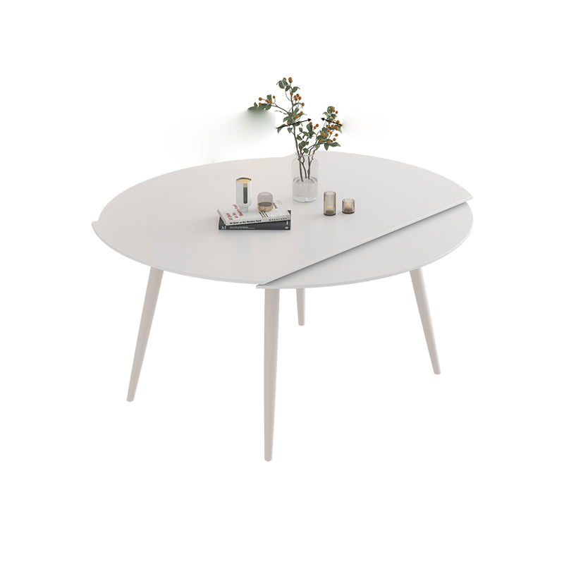 Modern Round Stone Dining Table Extendable for Small Spaces in White