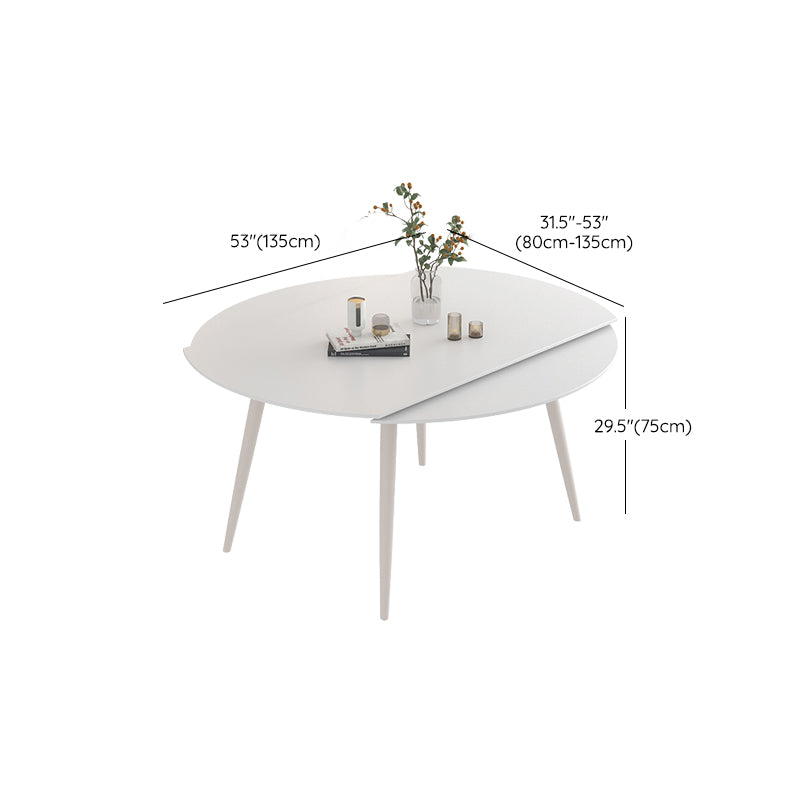Modern Round Stone Dining Table Extendable for Small Spaces in White