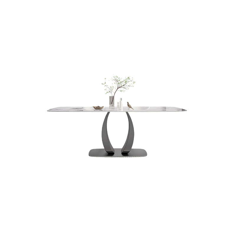 Rectangular Stone Top Dining Table Double Pedestal Metal Base for Living Room