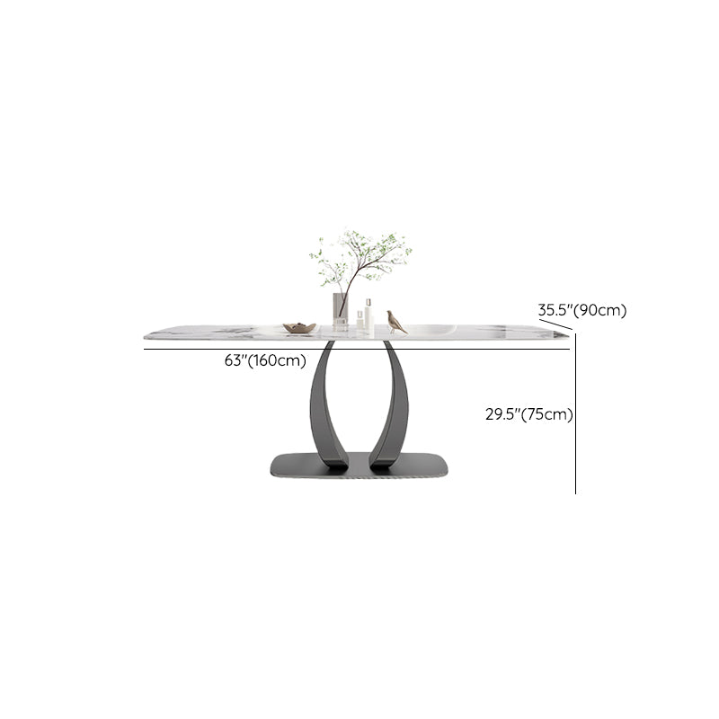 Rectangular Stone Top Dining Table Double Pedestal Metal Base for Living Room