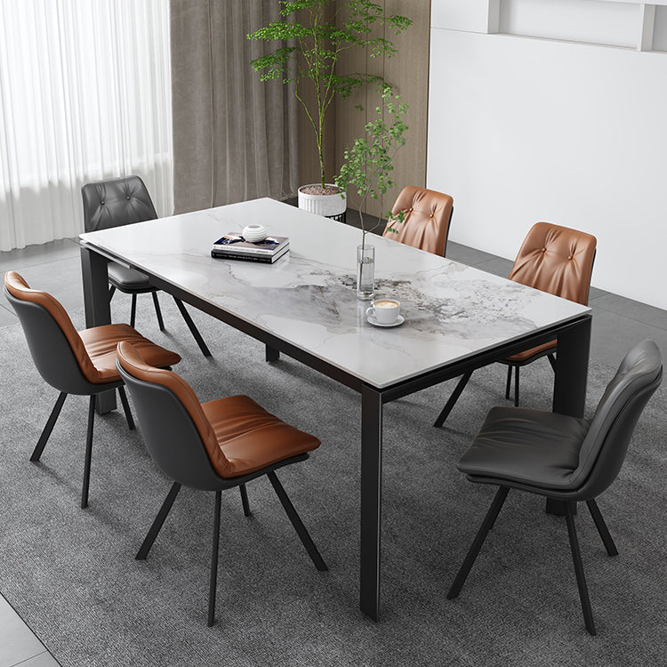 Modern Rectangular Stone Top Dining Table Extendable for Small Spaces in Grey
