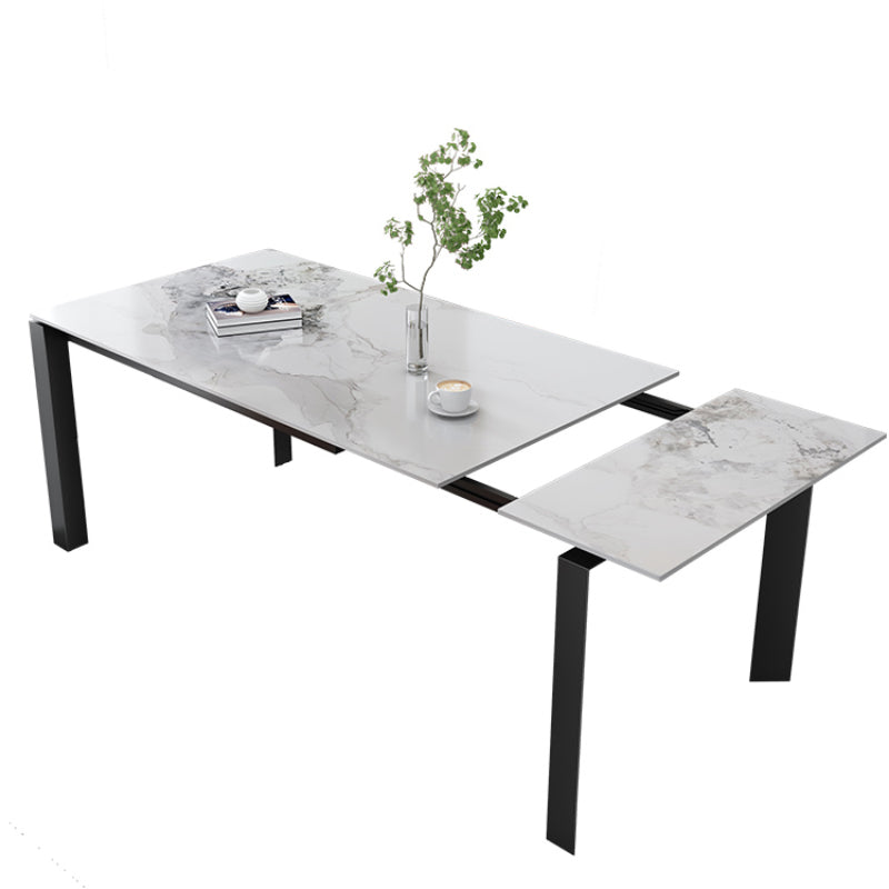 Modern Rectangular Stone Top Dining Table Extendable for Small Spaces in Grey
