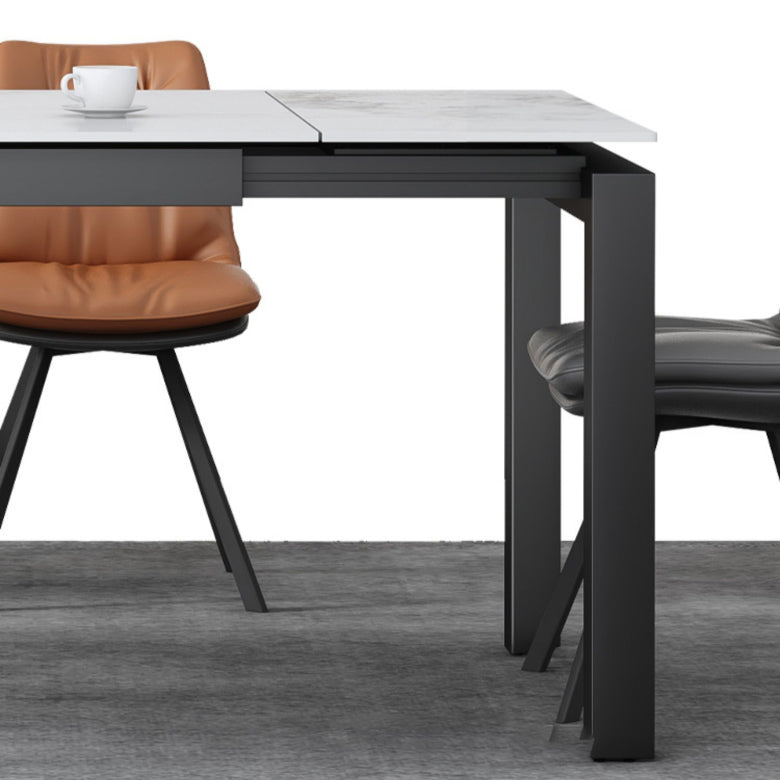 Modern Rectangular Stone Top Dining Table Extendable for Small Spaces in Grey