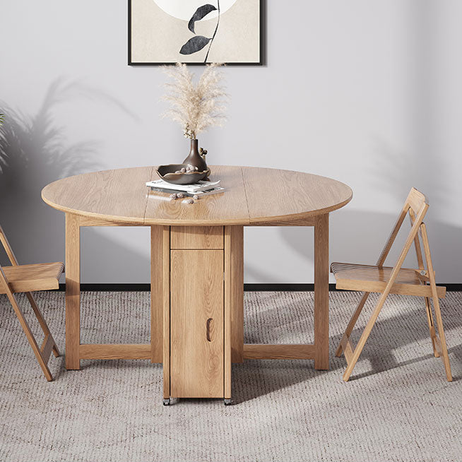 Simplicity Style Round Solid Wood Dining Site Table with Drop-Leaf