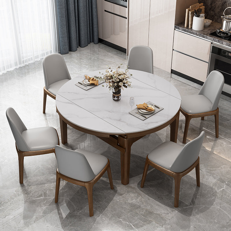 Round Modern Stone Dining Table Extendable for Small Spaces in Grey