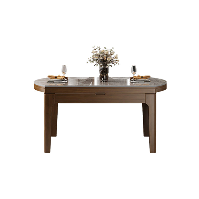 Round Modern Stone Dining Table Extendable for Small Spaces in Grey
