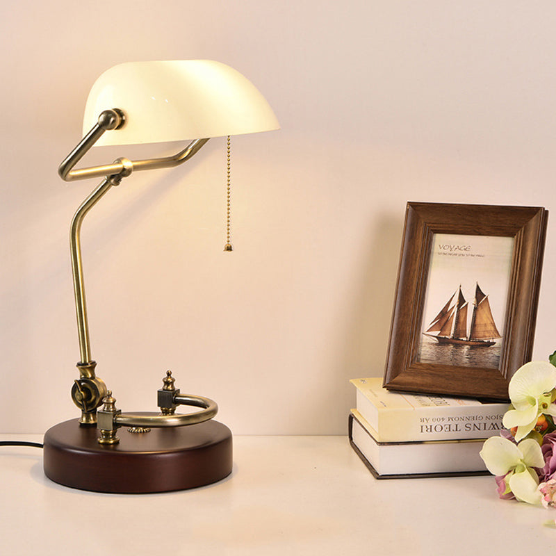 1 Bulb Pull Chain Night Lamp Vintage Green/White Glass Table Light with Swivel Shade for Living Room
