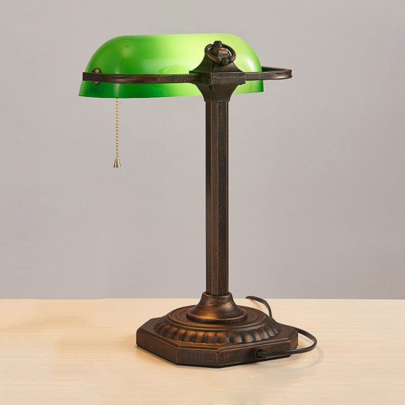 Retro verstelbare trekketting tafellamp 1 lamp groen glas nachtlampje in verouderde brons