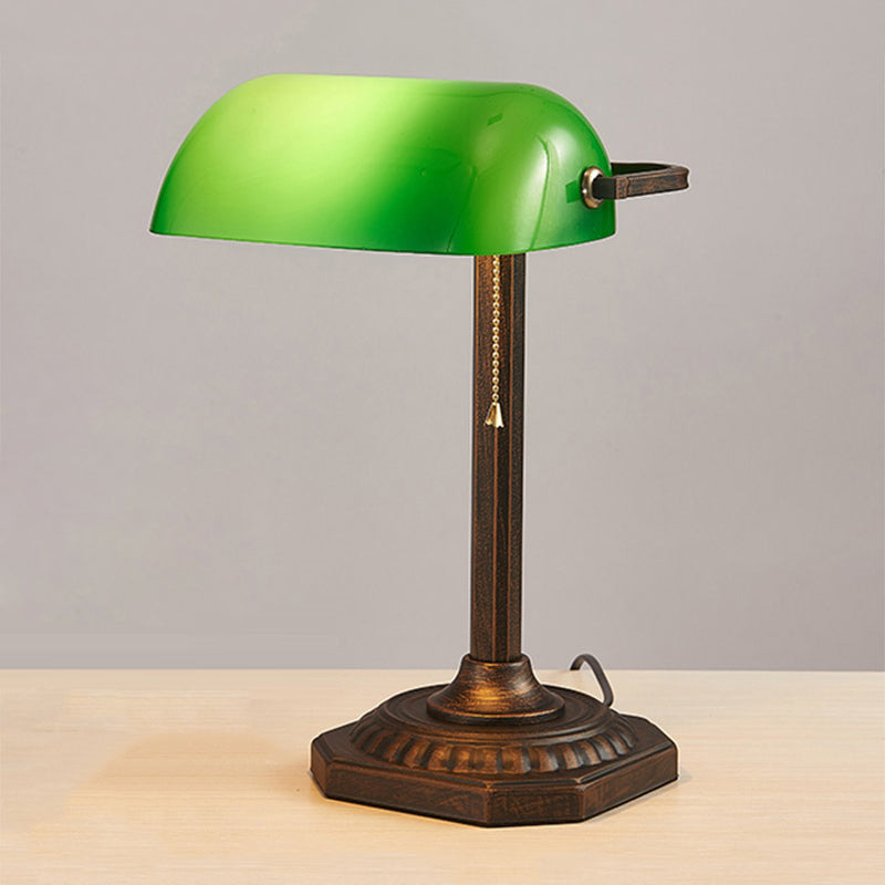 Retro verstelbare trekketting tafellamp 1 lamp groen glas nachtlampje in verouderde brons