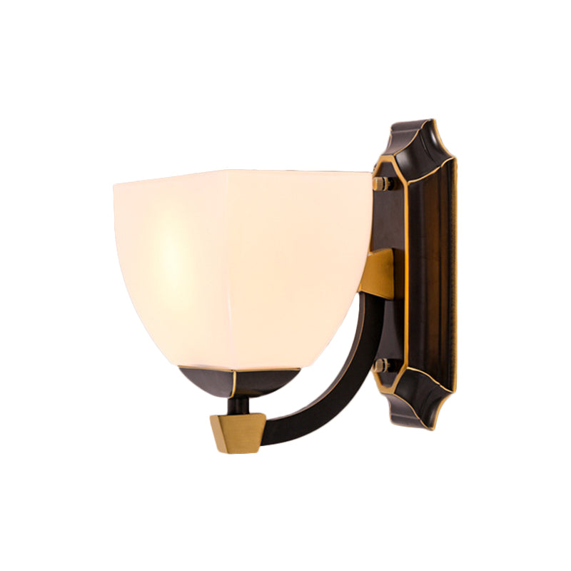Milk Glass Black Wall Lighting Bowled 1 Head Retro Style Sconce Light Fixture for Living Room