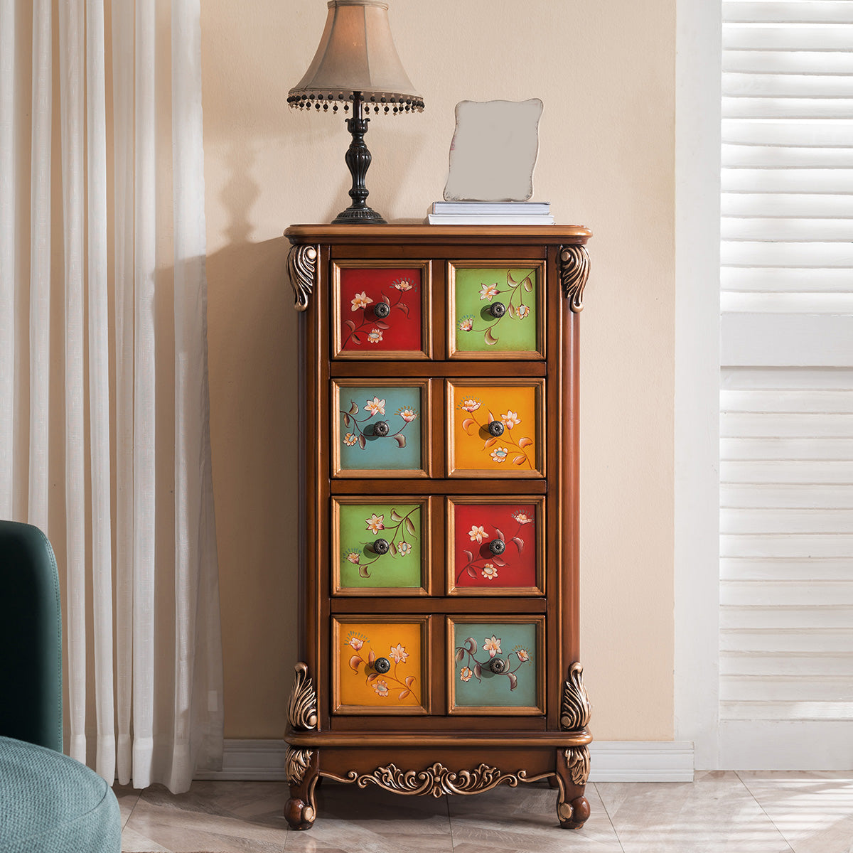 Traditional Wooden Storage Chest Bedroom Vertical Chest with Drawers