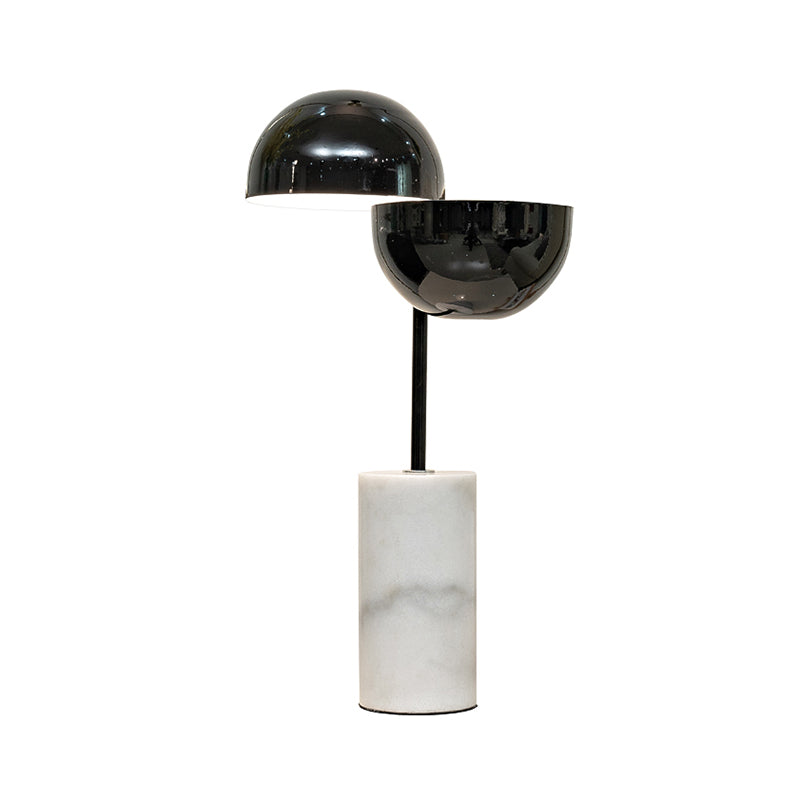 Black Finish Dual Semicircle Night Light Contemporary 2 Lichter Iron Night Tischlampe mit Zylindermarmorgrund