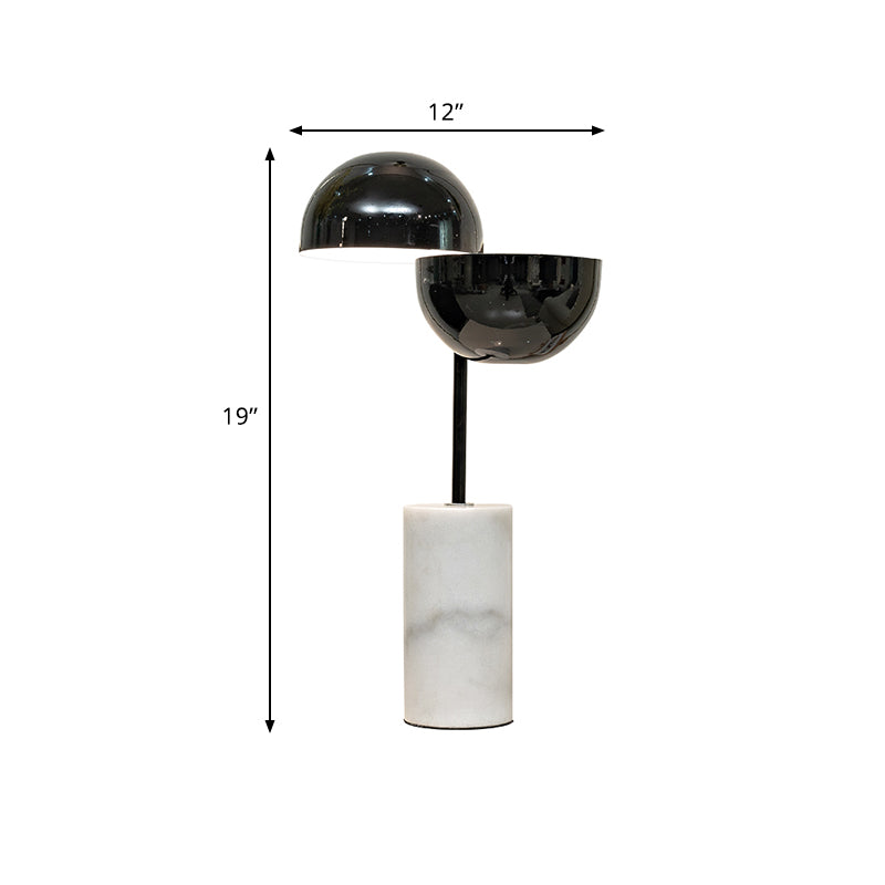 Black Finish Dual Semicircle Night Light Contemporary 2 Lichter Iron Night Tischlampe mit Zylindermarmorgrund