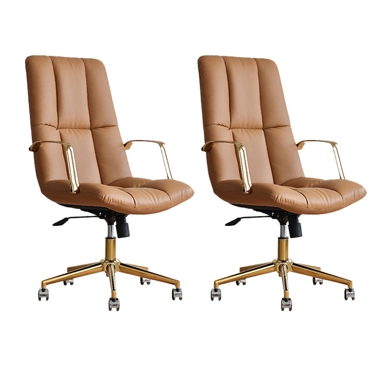 Modern Leather Office Chair Adjustable Seat Height Fixed Arms with Wheels