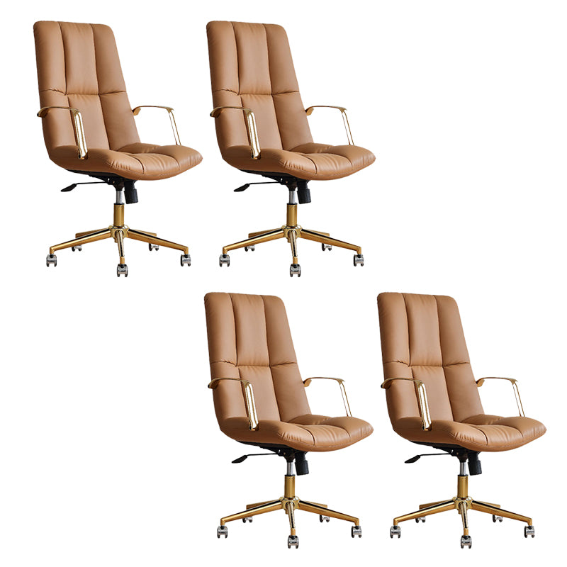 Modern Leather Office Chair Adjustable Seat Height Fixed Arms with Wheels