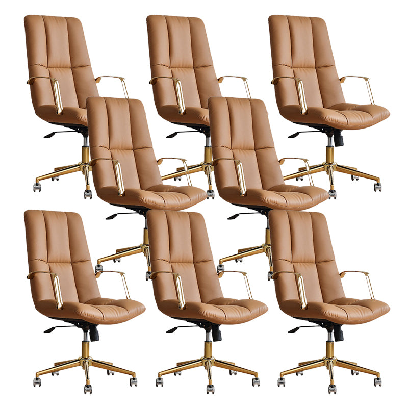 Modern Leather Office Chair Adjustable Seat Height Fixed Arms with Wheels