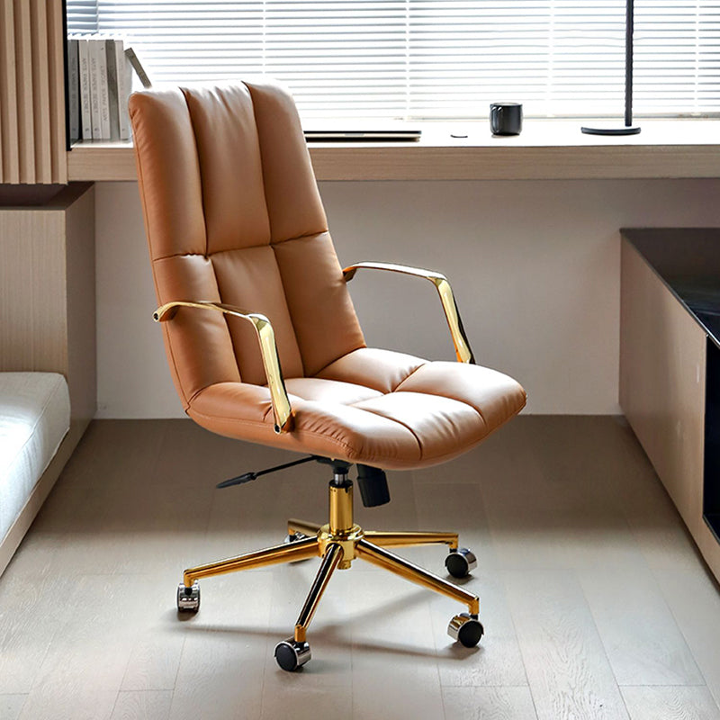 Modern Leather Office Chair Adjustable Seat Height Fixed Arms with Wheels