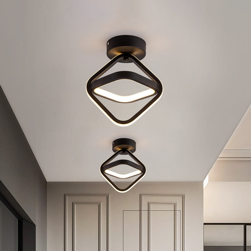 Acrylic 2-Square Frame Flushmount Simple LED Flush Mount Lighting in Black/Gold for Corridor, Warm/White Light