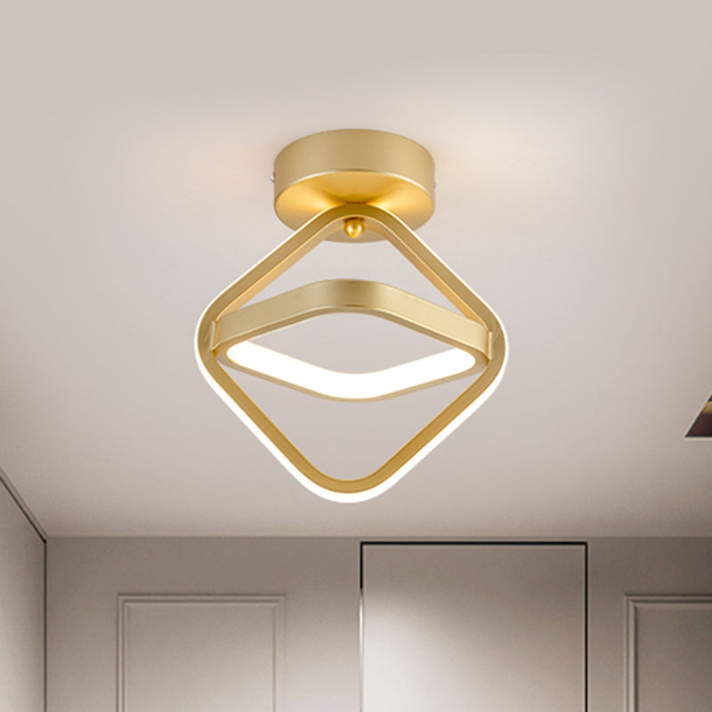 Acrylic 2-Square Frame Flushmount Simple LED Flush Mount Lighting in Black/Gold for Corridor, Warm/White Light