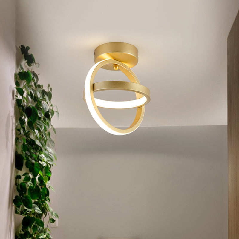 Lámpara de techo empotrada de pasillo LED de metal con luz empotrada de doble bucle simple en negro/dorado, luz cálida/blanca