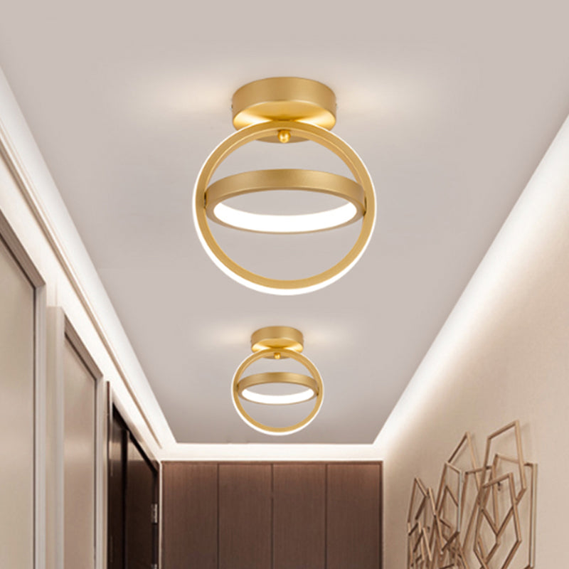 Lámpara de techo empotrada de pasillo LED de metal con luz empotrada de doble bucle simple en negro/dorado, luz cálida/blanca
