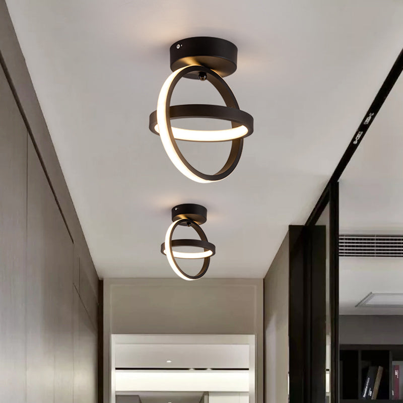 Lámpara de techo empotrada de pasillo LED de metal con luz empotrada de doble bucle simple en negro/dorado, luz cálida/blanca