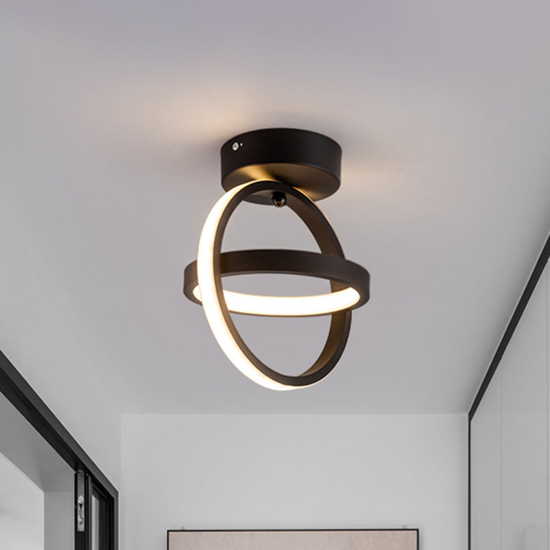 Lámpara de techo empotrada de pasillo LED de metal con luz empotrada de doble bucle simple en negro/dorado, luz cálida/blanca