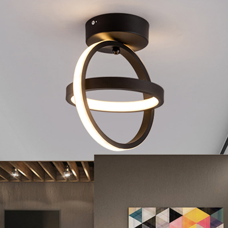 Lámpara de techo empotrada de pasillo LED de metal con luz empotrada de doble bucle simple en negro/dorado, luz cálida/blanca