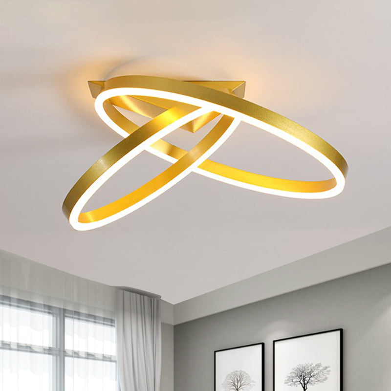 12"/16" Wide Dual Rings Ceiling Flush Mount Modernist Acrylic LED Bedroom Flush Lighting in Gold/Coffee, White/Warm Light