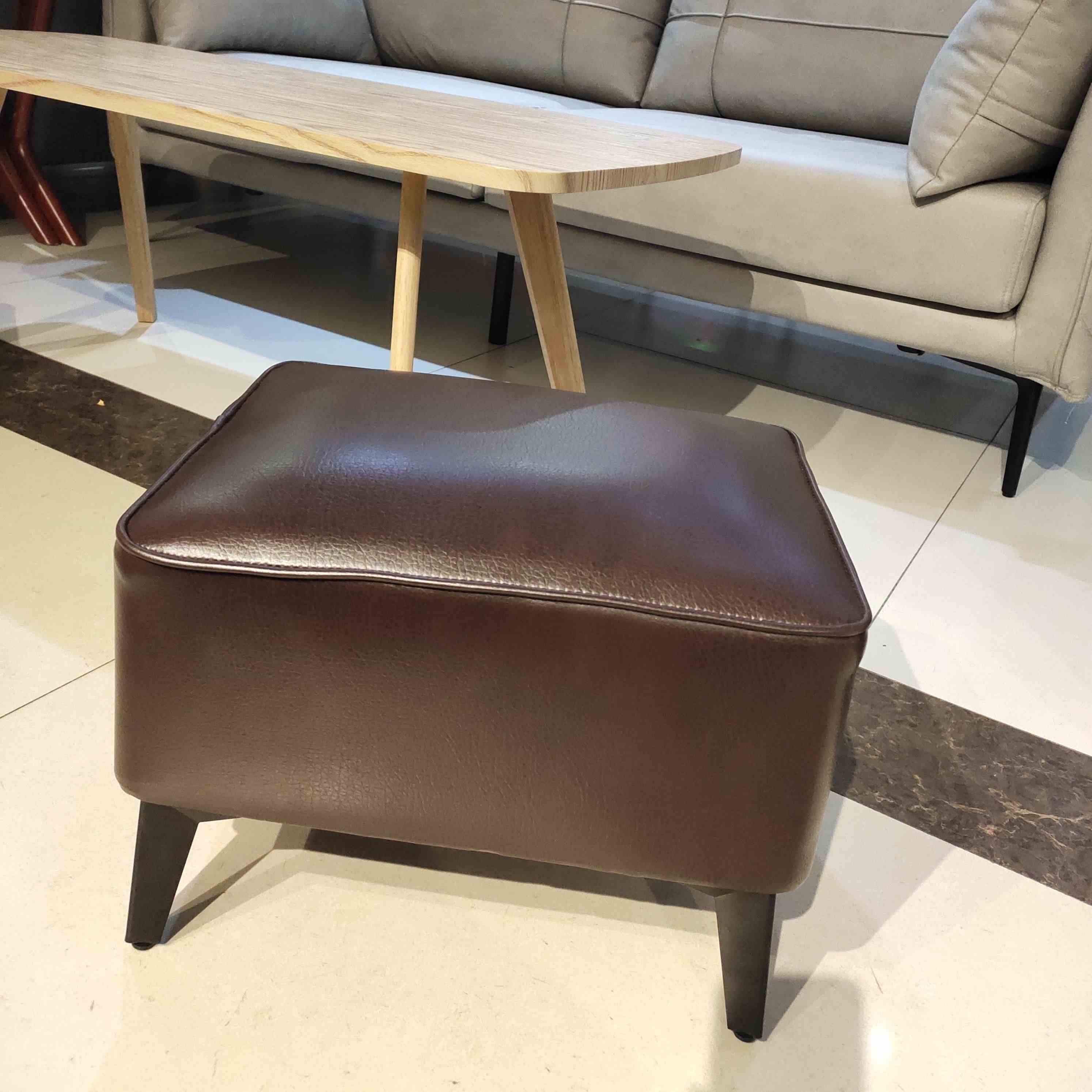 Mid Century Modern Pouf Ottoman Faux Leather Rectangle Ottoman with Chair Legs