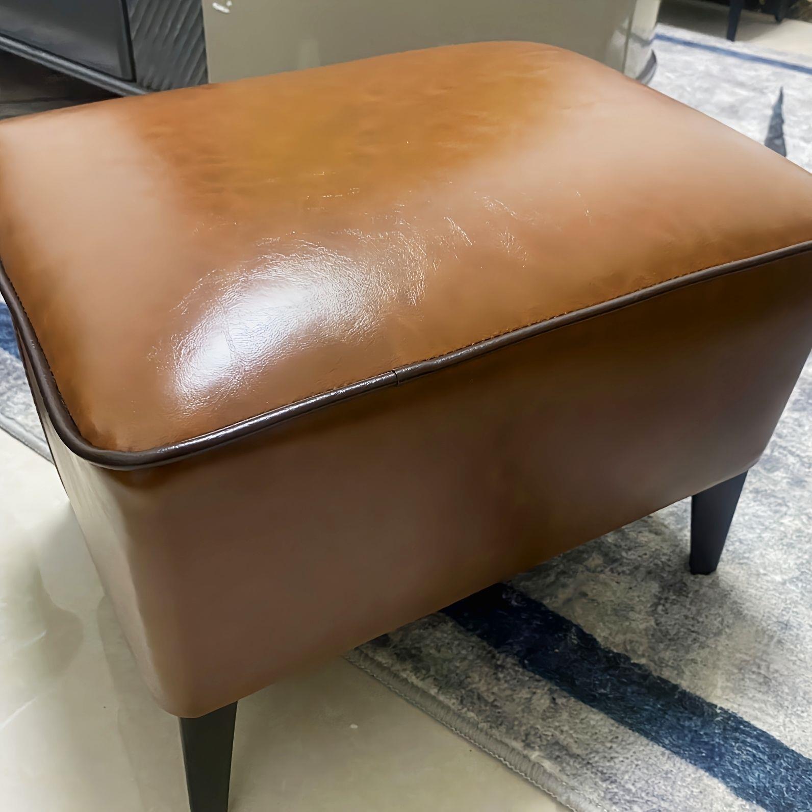 Mid Century Modern Pouf Ottoman Faux Leather Rectangle Ottoman with Chair Legs