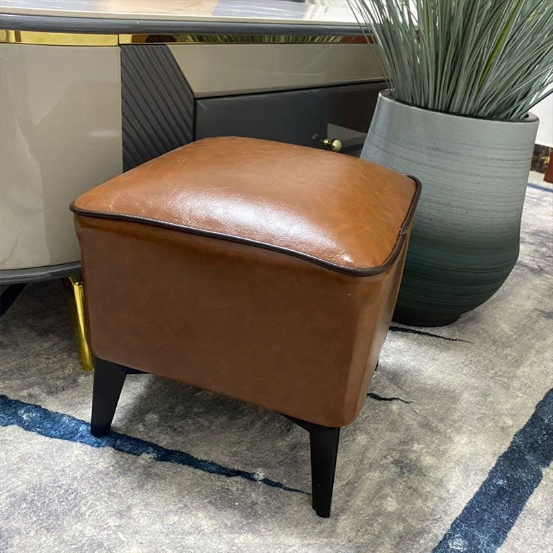 Mid Century Modern Pouf Ottoman Faux Leather Rectangle Ottoman with Chair Legs