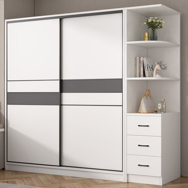 Engineered Wood Wardrobe Armoire White Wardrobe Cabinet with Soft Close Doors