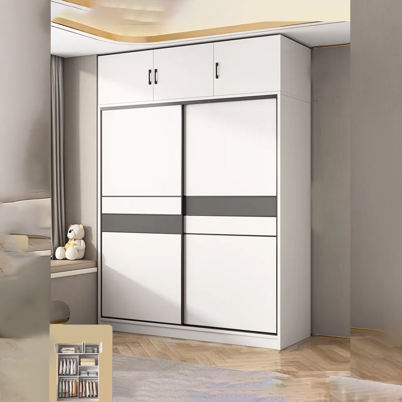Engineered Wood Wardrobe Armoire White Wardrobe Cabinet with Soft Close Doors